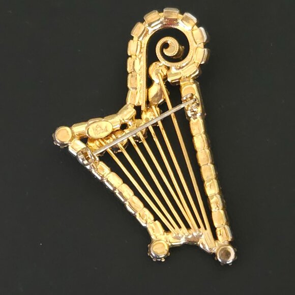 Vintage Hobé Signed Rhinestone Harp Brooch Pin - Picture 6 of 8
